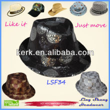 LSF34 Mejor precio Elegante tela de lentejuelas Fedora Hat sombreros y gorras baratos